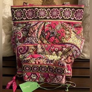 Vera Bradley Morgan Bag-Very Berry Paisley Print with Wallet and Change Purse